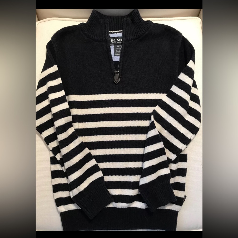 Boys Sweater Kids E-Land 1/4 Zip Pullover Knitted Collared Pullover Size 6X/7